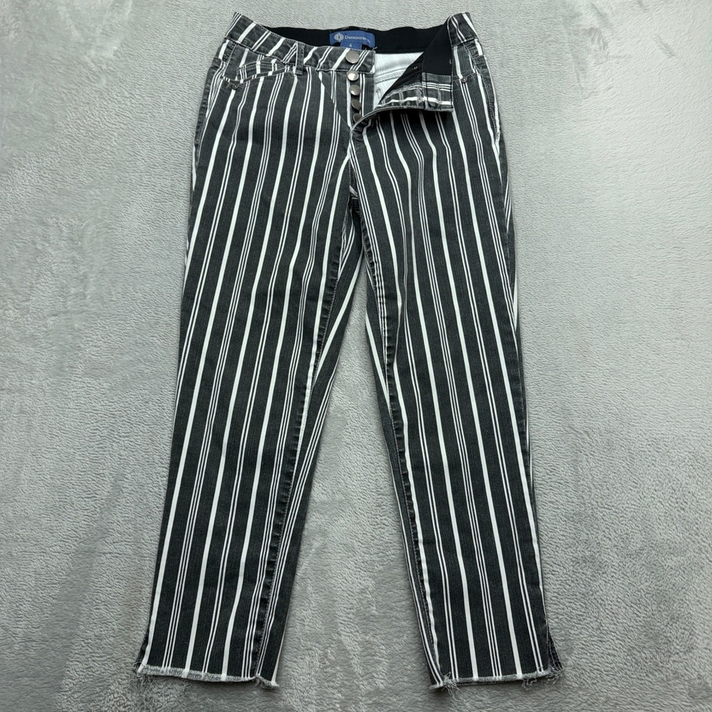 Democracy Jeans Womens 4 Black White Striped Ab Solution Button Fly Raw Hem Pant